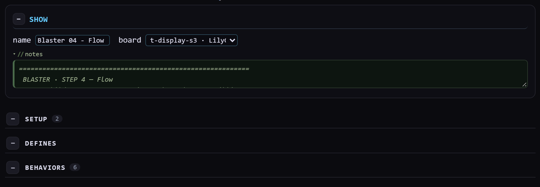 Three collapsed group headers in the Studio tree: SETUP with a count of 3, DEFINES with a count of 0, and BEHAVIORS with a count of 3.